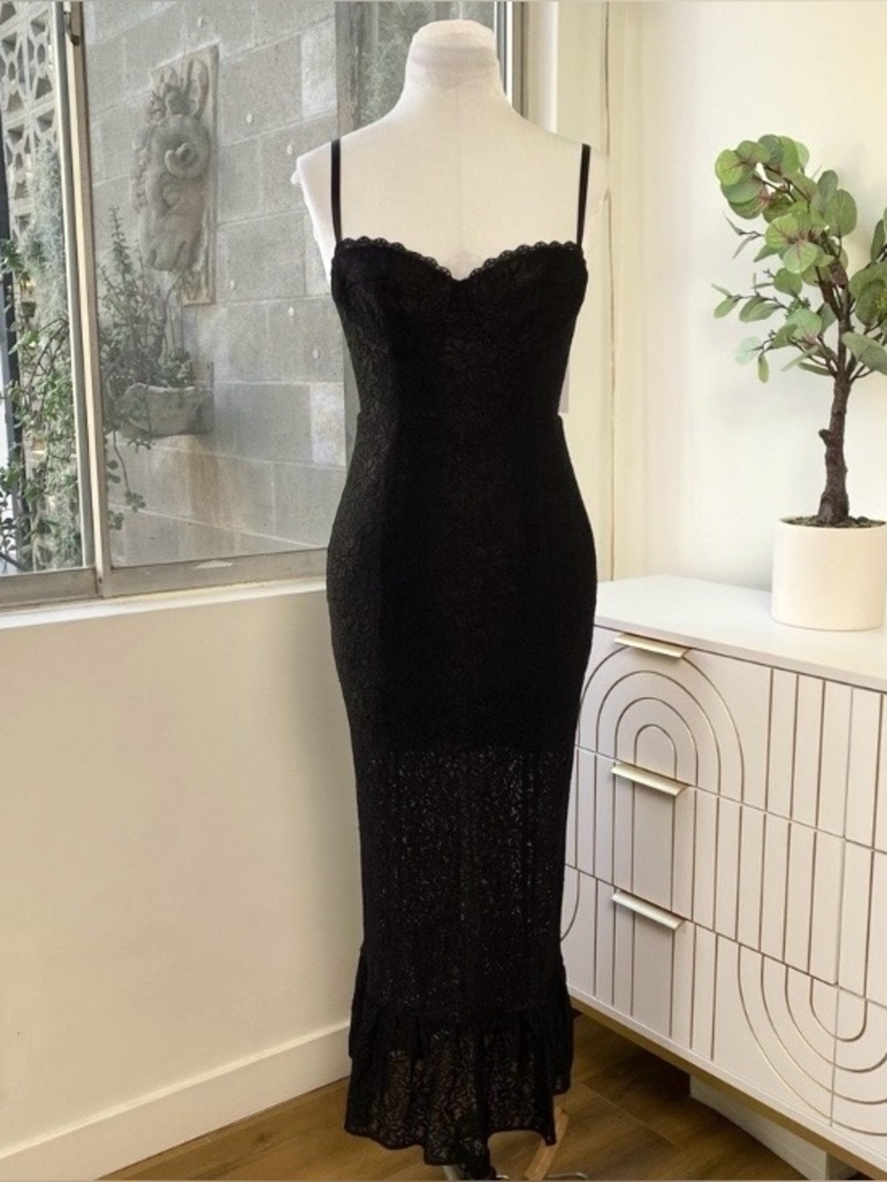 Reformation Cander Black Lace Corset Midi Dress Size 2 NWT - Picture 4 of 12